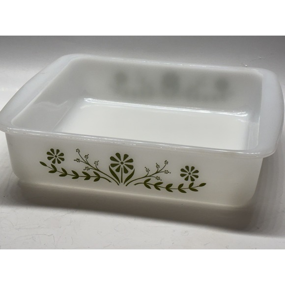 VINTAGE GLASBAKE Green Daisy Days Flower Blossom Milk Glass Dishes (Lot of 2) - Picture 13 of 16